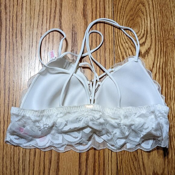 🧡 PINK Victoria's Secret Lightly Lined Bralette in Lacy White - Picture 2 of 4